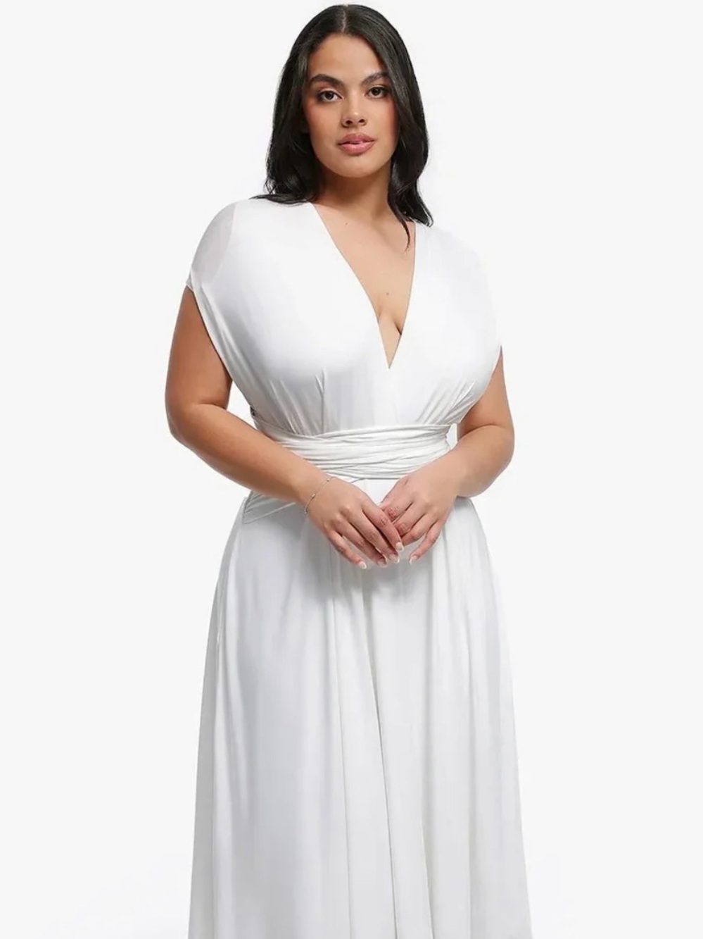Popilush NWOT Size Large Midi White convertible dress with Built in Shapewear